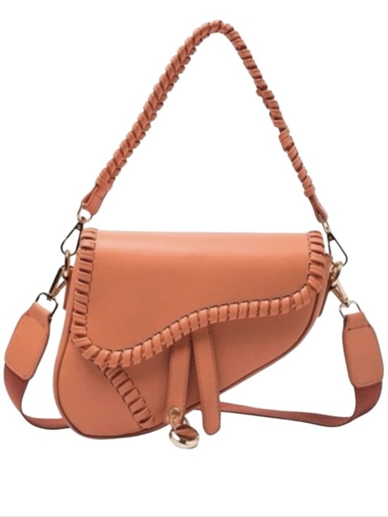 Source Unknown Handbags - Braided Trim Coral Saddle Shoulder Bag
